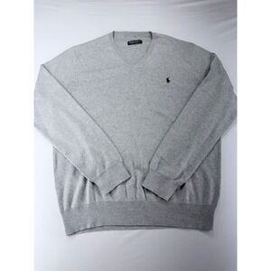 Polo Ralph Lauren Mens V Neck Sweater Gray Classic Fit Pony Logo Size L